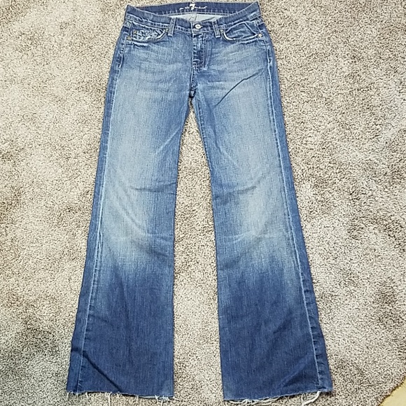 7 For All Mankind Denim - 7 FAM Flare Raw Hem Light Wash Denim Jeans